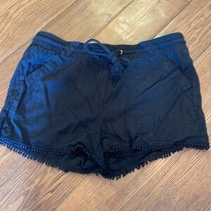 Rewind Black Shorts Linen Blend Fringe Hem Size Medium